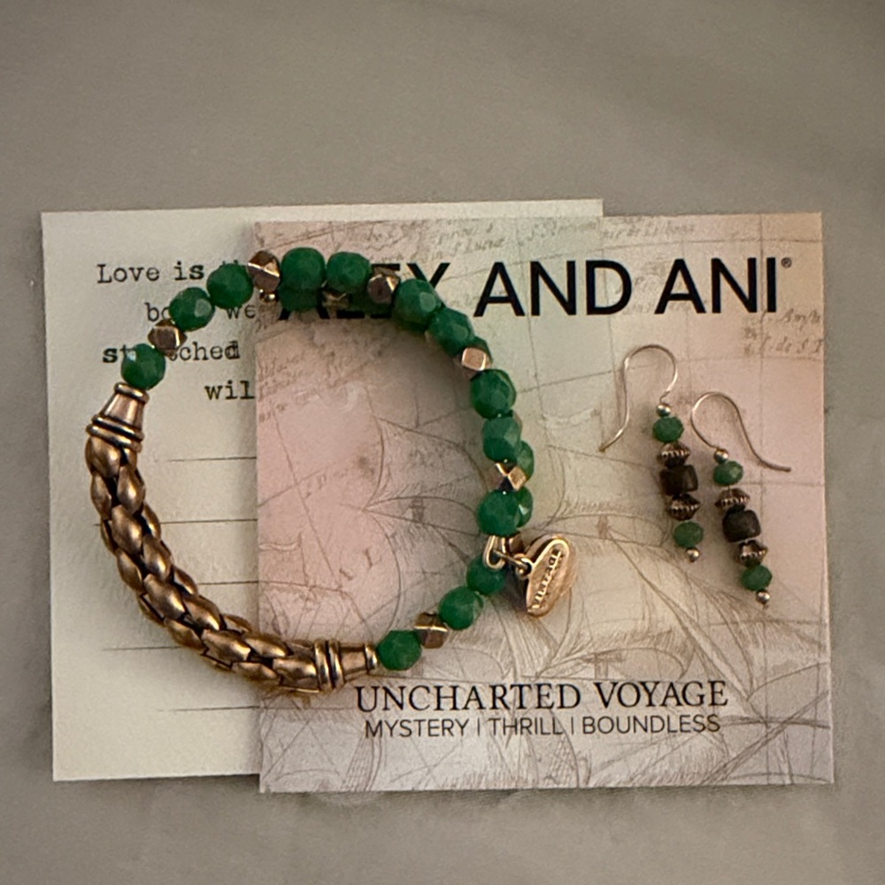 Alex and Ani Green and Gold Bracelet Set
